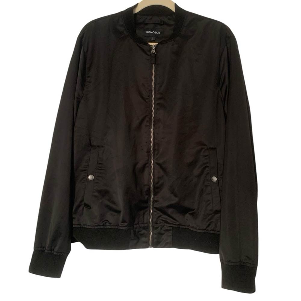 Bonobos Men’s Large Black Silky Zip Front Bomber Style Casual Jacket
